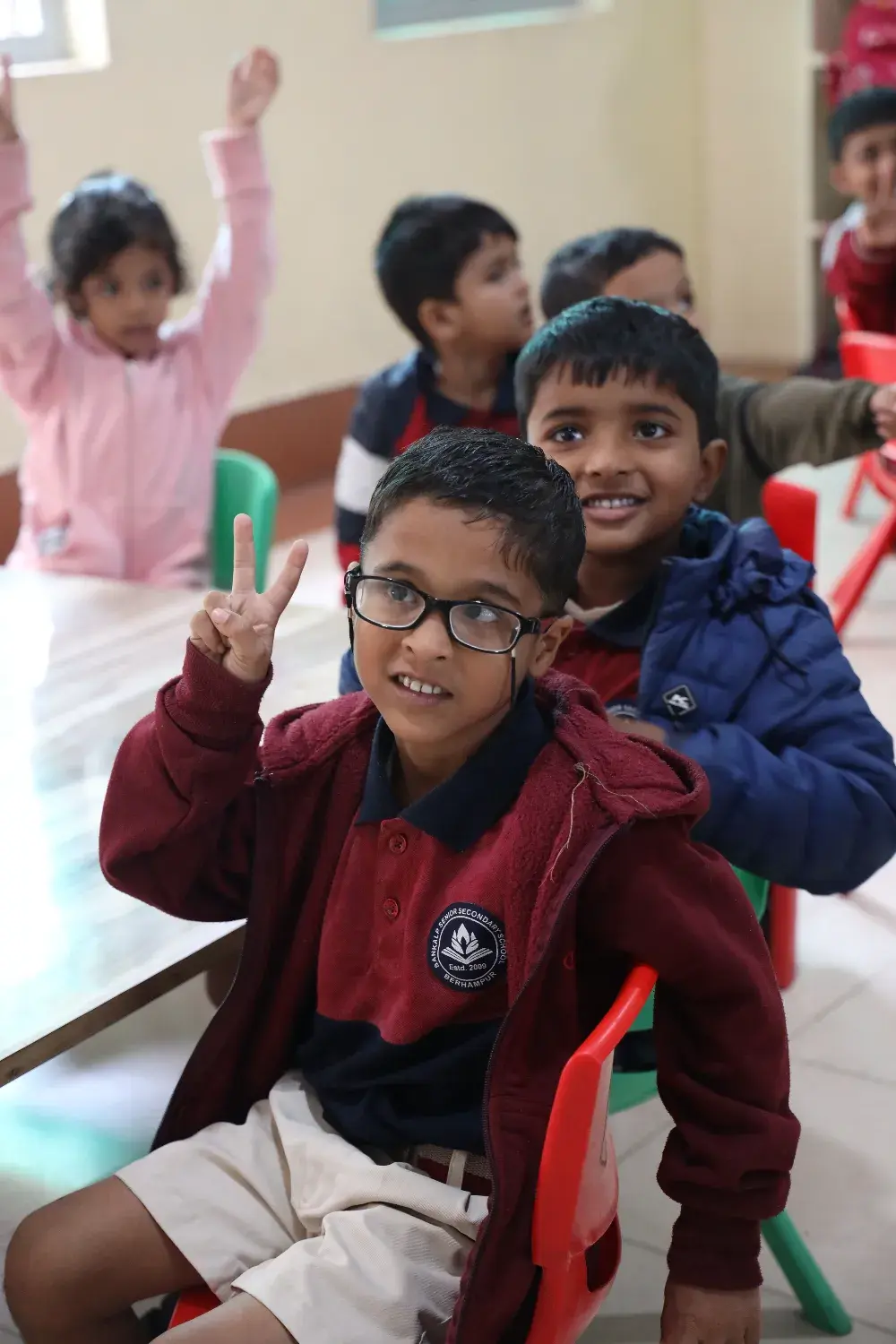 Happy students in classroom at Sankalp School